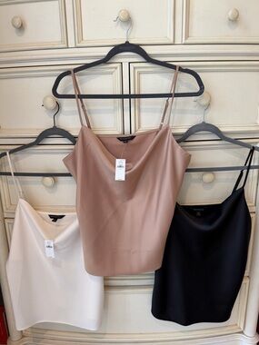 (3) Banana Republic (ivory, black, camel) Satin Cowl Neck Camisoles NWT